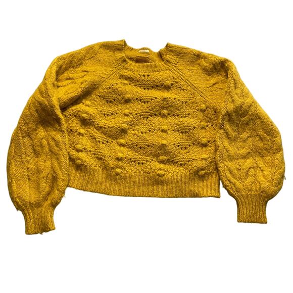 MOTHER Falling Hard Yellow Bell Sleeve Cropped Jumper Knit Sweater Size Large